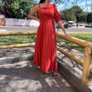 Vestido meia estação , vestido manga longa , vestido terracota