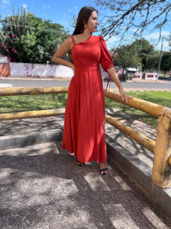 Vestido meia estação , vestido manga longa , vestido terracota